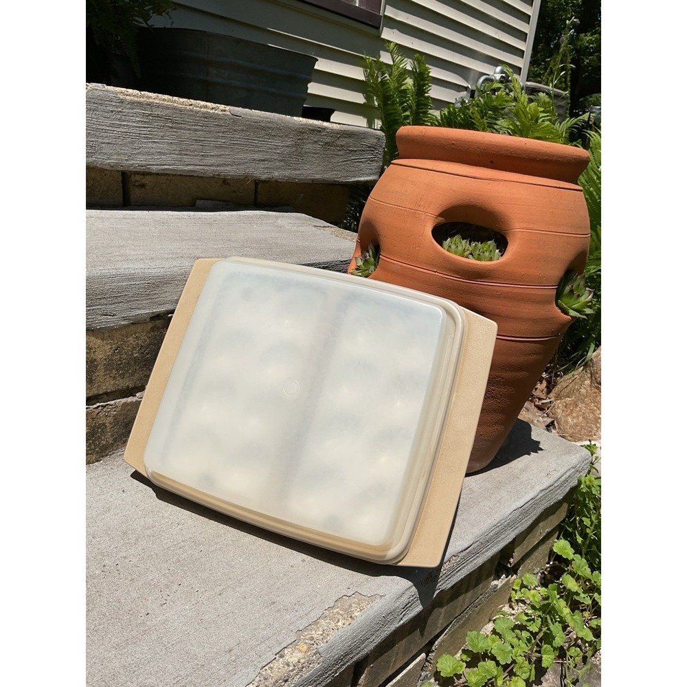 Vintage TUPPERWARE Deviled Egg Taker Keeper Trays Almond #723-3   EXCELLENT!